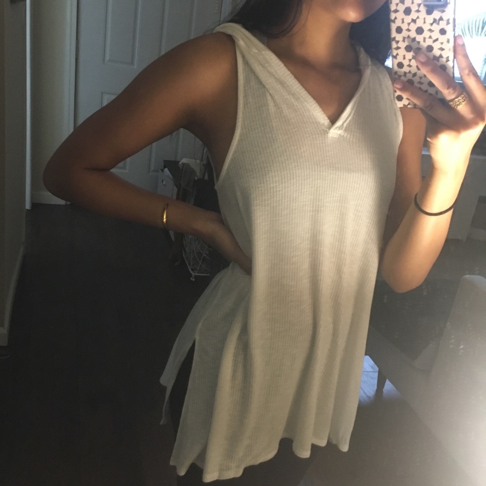 Cut off hoodie ribbed knit top